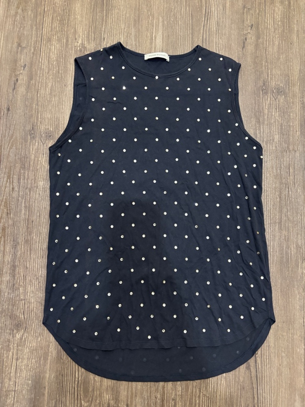 Pierre Balmain Navy Tank Top with White Polka Dots